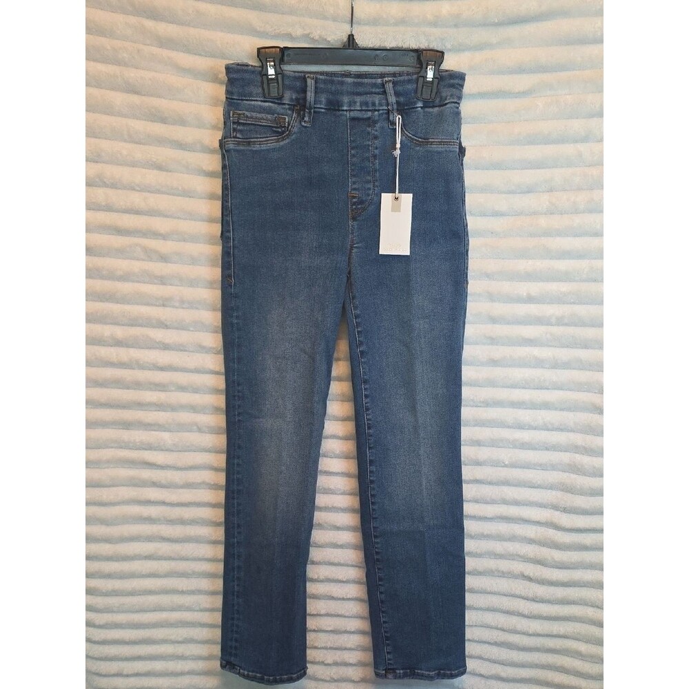 0192 Good American High-Rise Straight-Leg Jeans - Blue Denim; 1/small